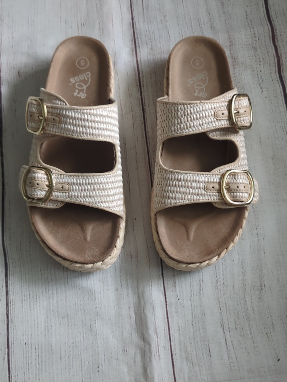 art class Beige Braided Double-Buckle Slide Sandals